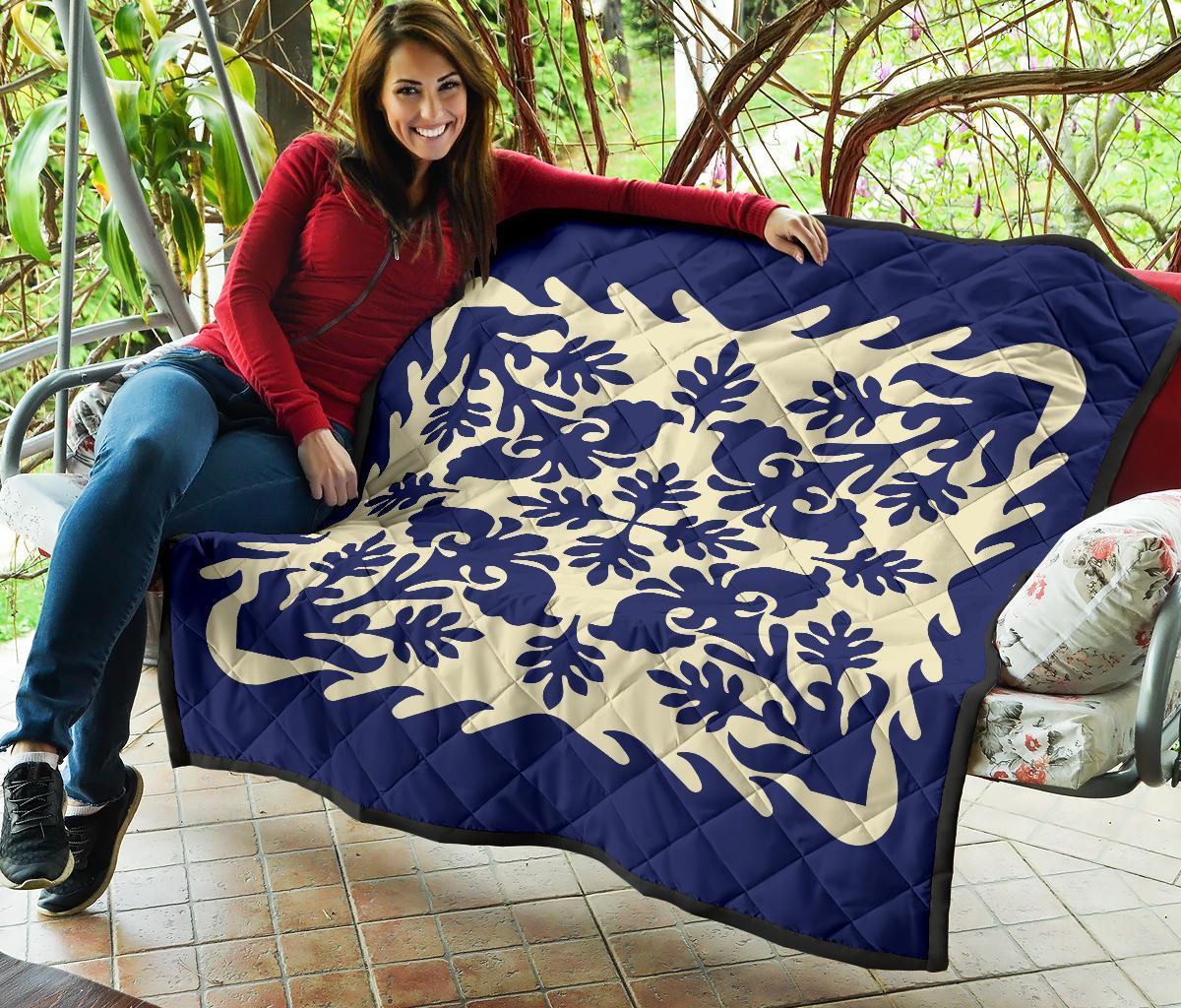 Hawaiian Leaves Pattern Premium Quilt - Blue - Argu Style - AH - Polynesian Pride