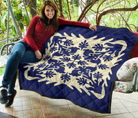 Hawaiian Leaves Pattern Premium Quilt - Blue - Argu Style - AH - Polynesian Pride