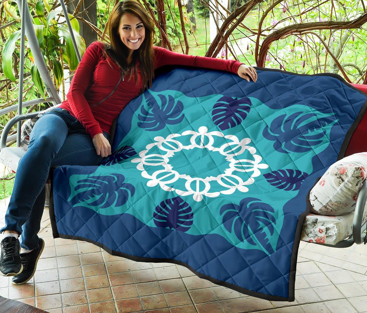 Hawaiian Turtle Coconut Pattern Premium Quilt - Indigo - Argu Style - AH - Polynesian Pride