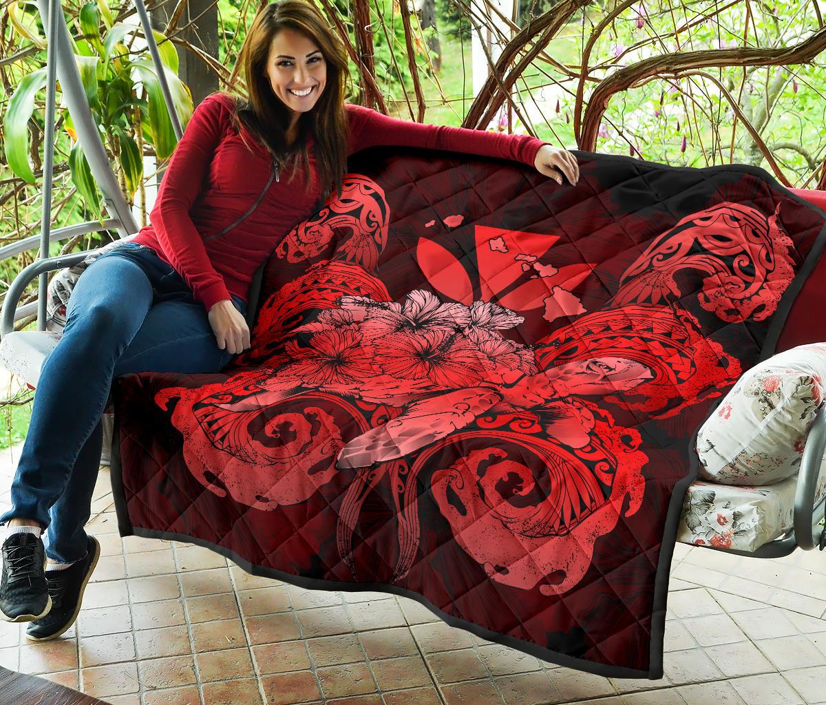 Hawaii Turtle Wave Polynesian Premium Quilt - Hey Style Red - Polynesian Pride
