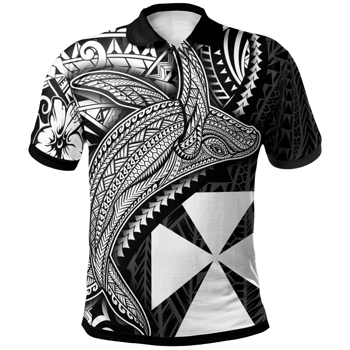 Wallis and Futuna Polo Shirt Humpback Whale and Coat of Arms White Unisex White - Polynesian Pride