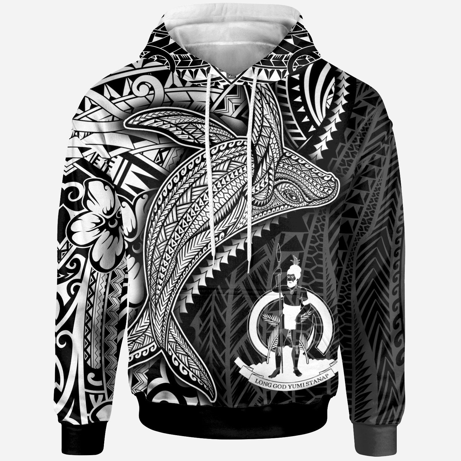 Vanuatu Hoodie Humpback Whale & Coat of Arms White Unisex White - Polynesian Pride