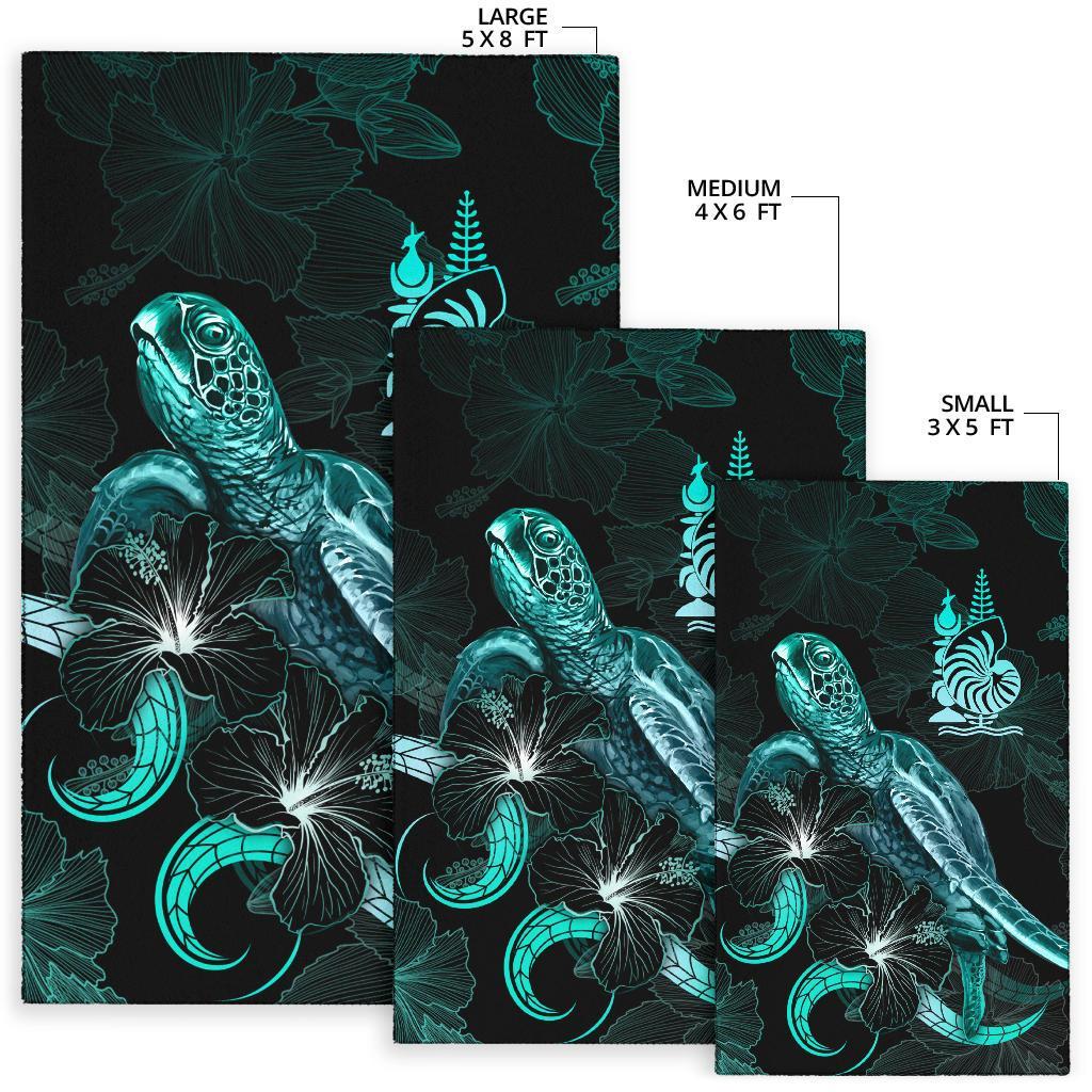 New Caledonia Polynesian Area Rugs - Turtle With Blooming Hibiscus Turquoise - Polynesian Pride