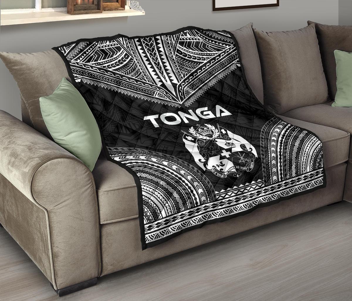 Tonga Premium Quilt - Tonga Coat Of Arms Polynesian Chief Black Version - Polynesian Pride