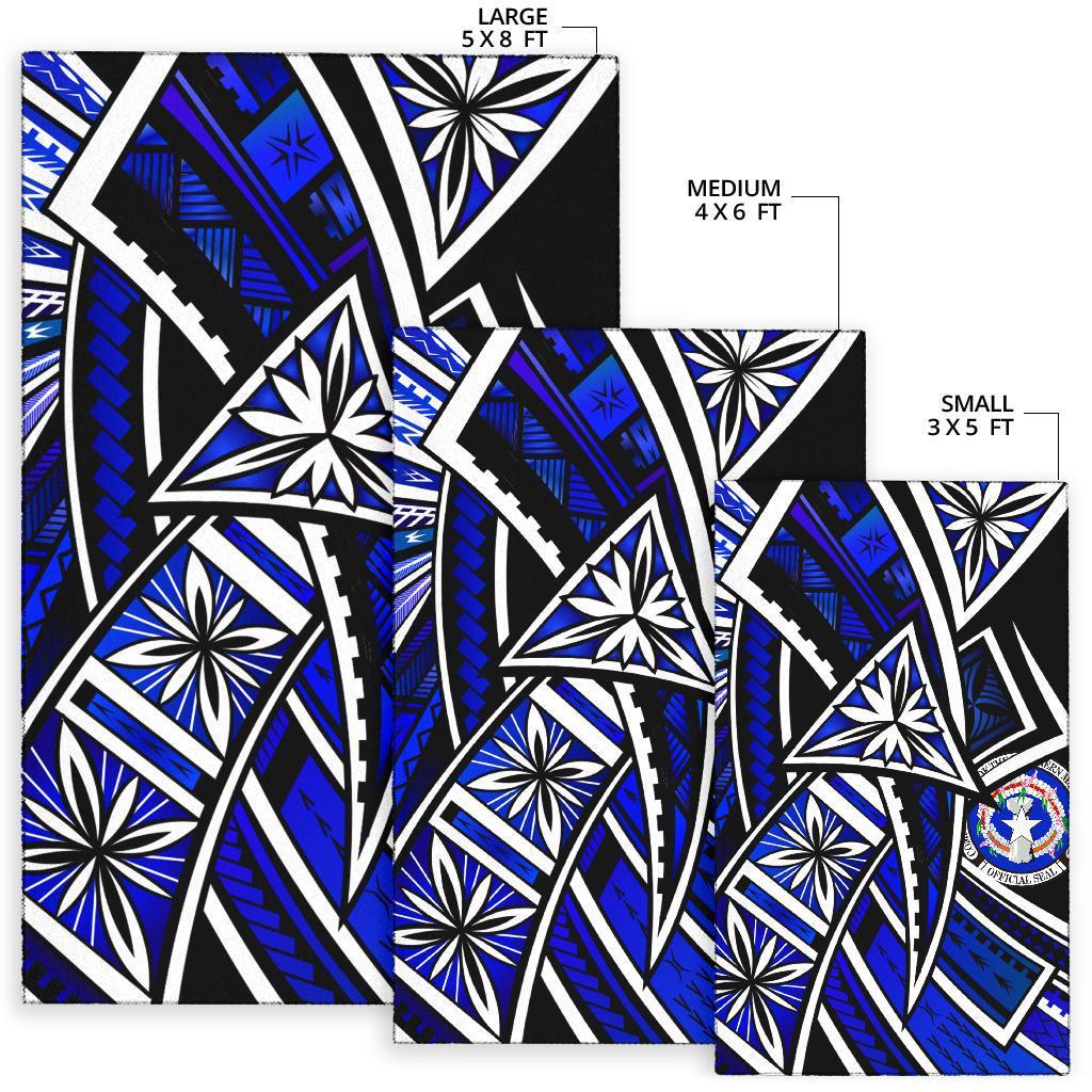 Northern Mariana Islands Area Rug - Tribal Flower Special Pattern Blue Color - Polynesian Pride