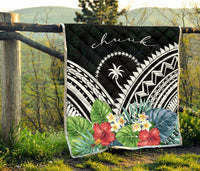 Chuuk Premium Quilt - Chuuk Coat of Arms & Polynesian Tropical Flowers White - Polynesian Pride