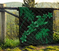 Hawaii Turtle Plumeria Coconut Tree Polynesian Premium Quilt - Green - Polynesian Pride