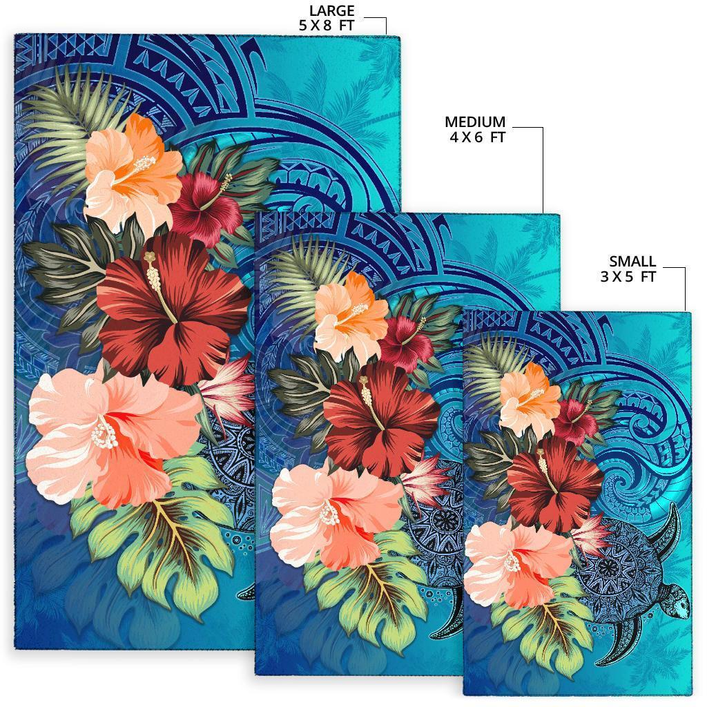 Turtle Polynesian Area Rug Hibiscus Polynesian Blue Art - Polynesian Pride
