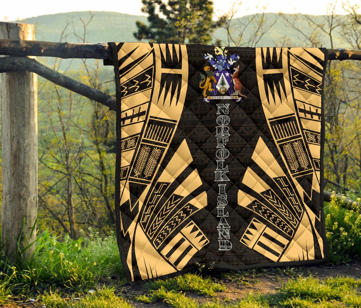 Norfolk Island Premium Quilt - Norfolk Island Coat Of Arms Polynesian Gold Tattoo - Polynesian Pride