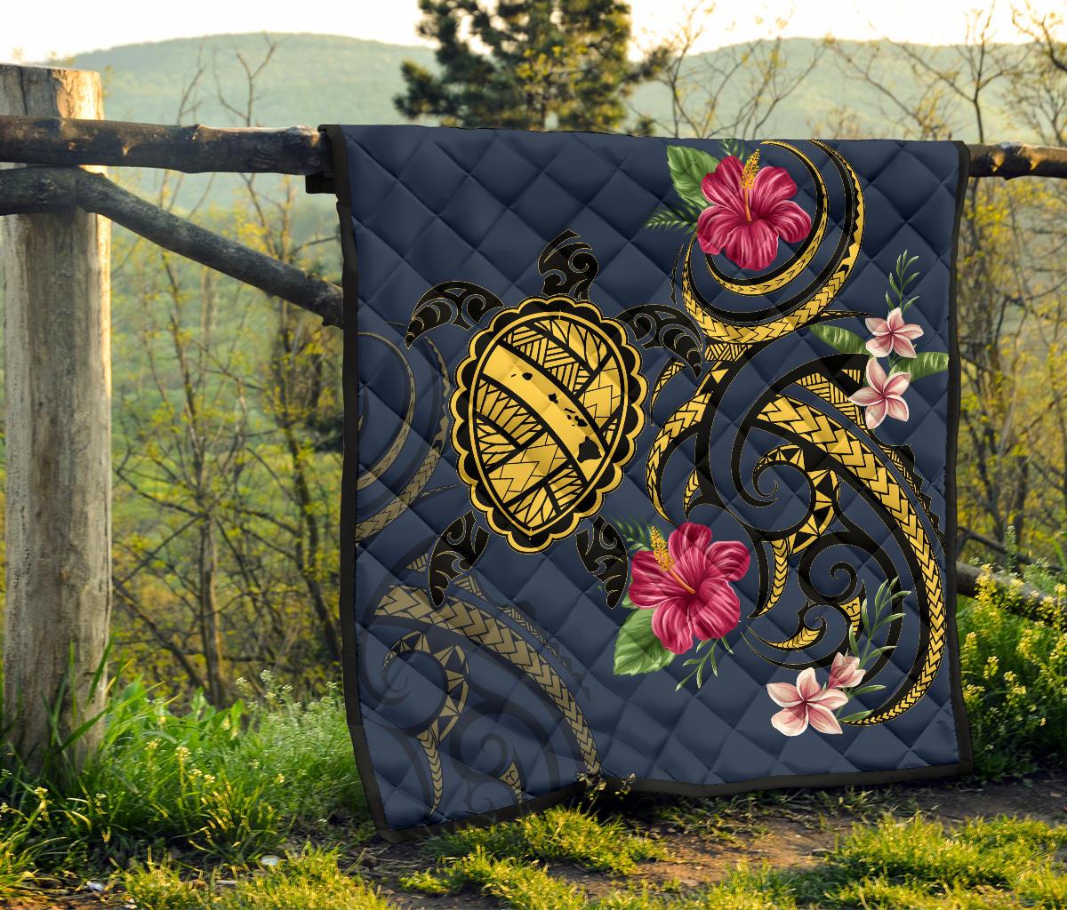 Hawaii Polynesian Turtle Hibiscus Plumeria Premium Quilt - Nane Style - Polynesian Pride
