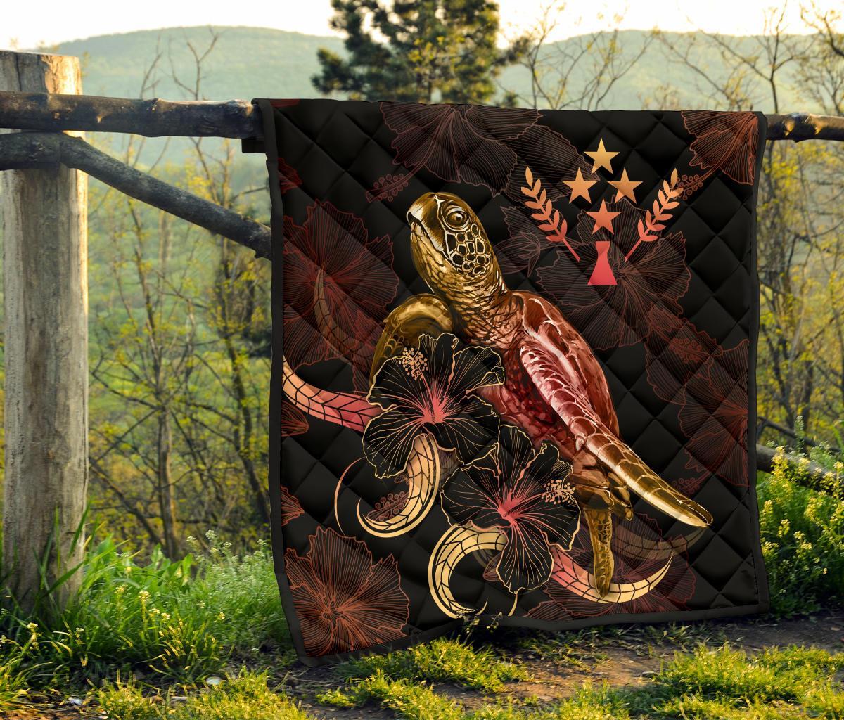 Kosrae Polynesian Premium Quilt - Turtle With Blooming Hibiscus Gold - Polynesian Pride