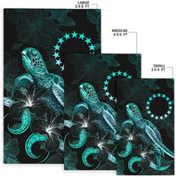 Cook Islands Polynesian Area Rugs - Turtle With Blooming Hibiscus Turquoise - Polynesian Pride