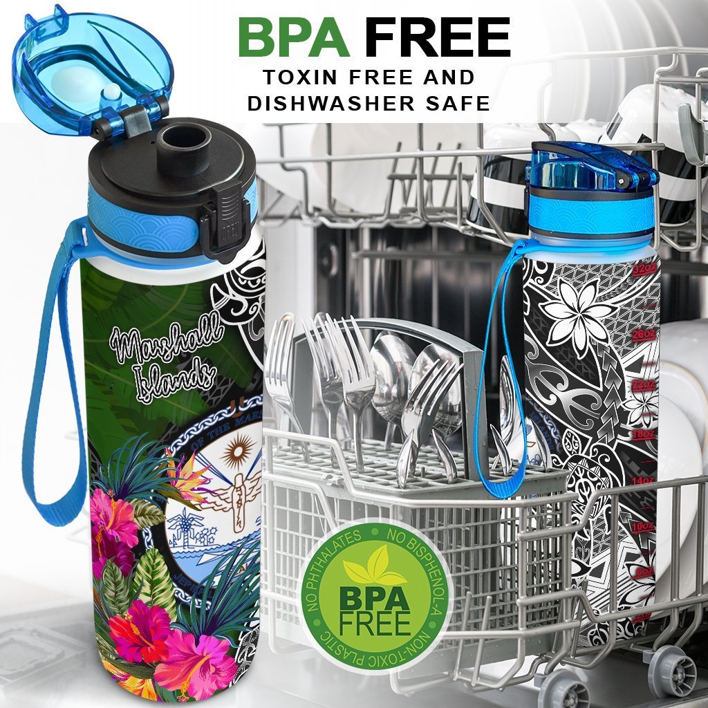 Marshall Islands Hydro Tracking Bottle - Turtle Plumeria Banana Leaf Crest - Polynesian Pride
