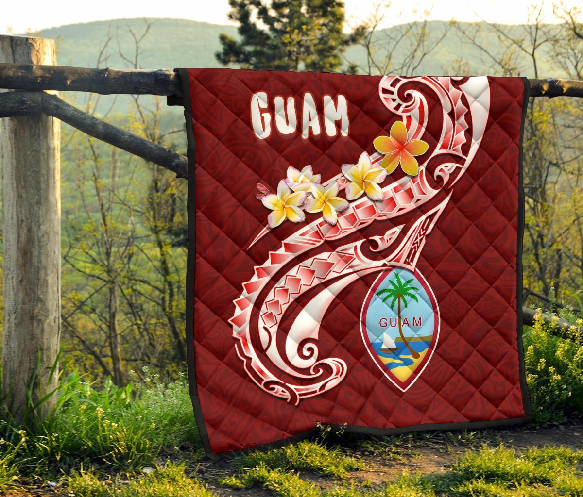 Guam Premium Quilt - Guam Seal Polynesian Patterns Plumeria (Red) - Polynesian Pride