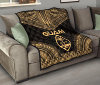 Guam Premium Quilt - Guam Coat Of Arms Polynesian Chief Gold Version - Polynesian Pride