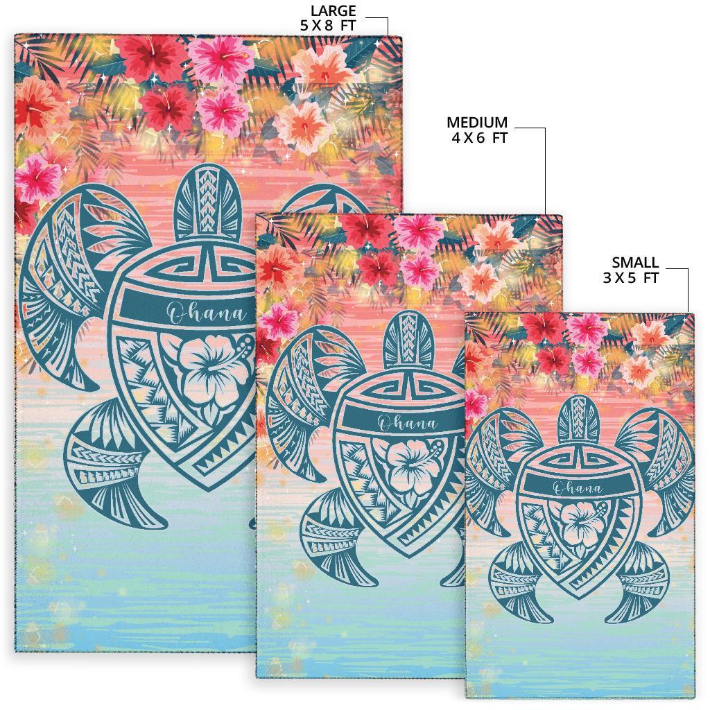 Hawaii Turtle Ohana Stary Night Hibiscus Rug - Polynesian Pride
