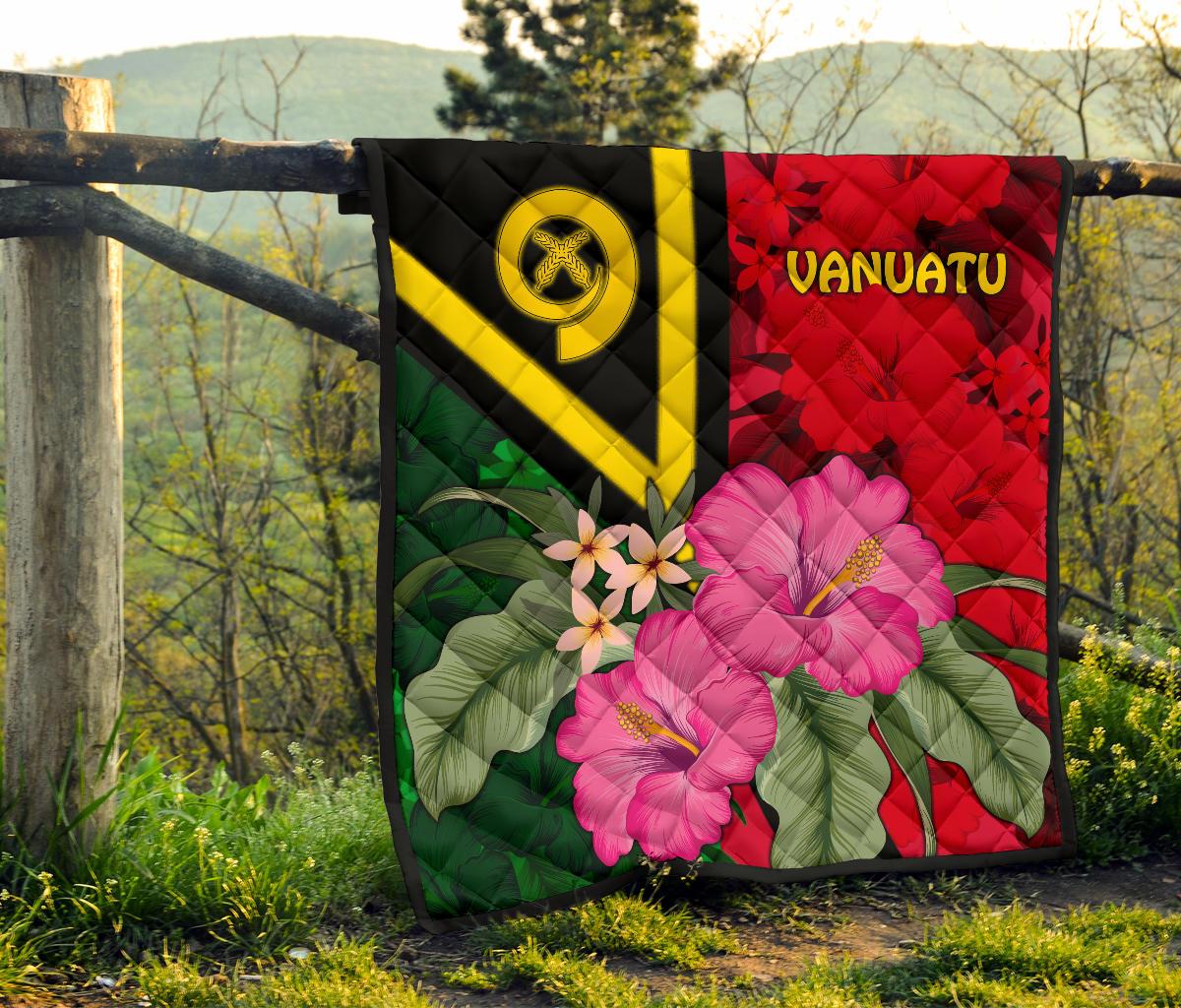 Vanuatu Premium Quilt - Vanuatu Flag with Hibiscus - Polynesian Pride