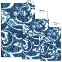 Polynesian Area Rug - Flourish Style With Tribal Fabric Blue Color - Polynesian Pride