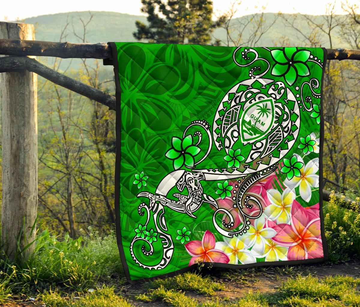Guam Premium Quilt - Turtle Plumeria (Green) - Polynesian Pride