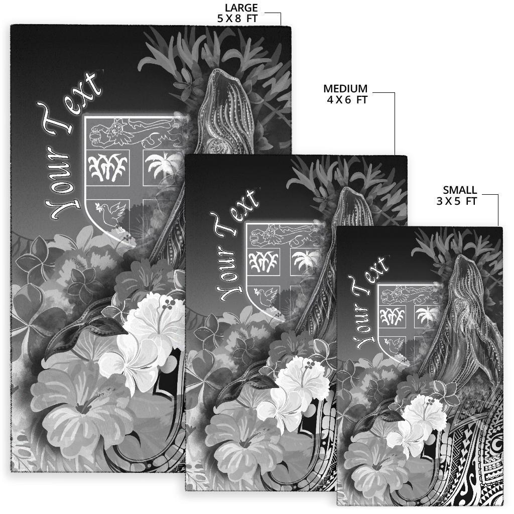 Fiji Custom Personalised Area Rug - Humpback Whale with Tropical Flowers (White) - Polynesian Pride