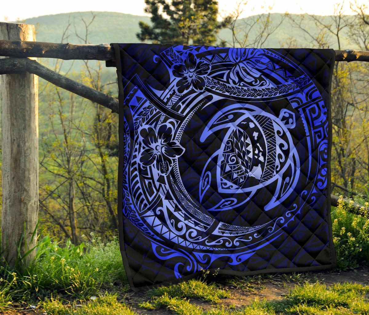Hawaiian Turtle Polynesian Blue Premium Quilt - Polynesian Pride