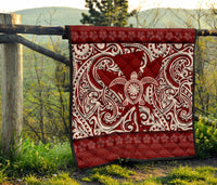 Hawaii Luxury Premium Quilt Red - Kanaka Maoli Turtle Polynesian Tattoo Pattern - Polynesian Pride