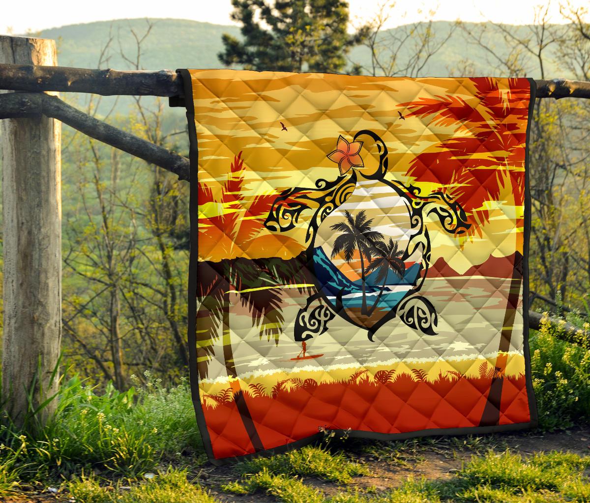 Hawaii Turtle Coconut Tree Premium Quilt - Polynesian Pride