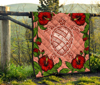Hawaii Turtle Hibiscus Pink Premium Quilt - Polynesian Pride