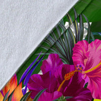 Palau Premium Blanket White - Turtle Plumeria Banana Leaf - Polynesian Pride