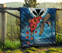 Hawaii Turtle Kanaka Hibiscus Stary Night Premium Quilt - Polynesian Pride
