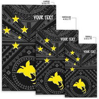 Papua New Guinea Personalised Area Rug - Flag With Polynesian Patterns (Black) - Polynesian Pride