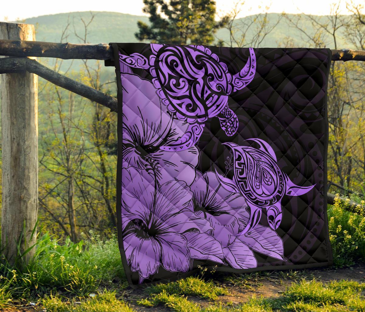 Hawaii Turtle Premium Quilt Polynesian Hibiscus Art Violet AH - Polynesian Pride