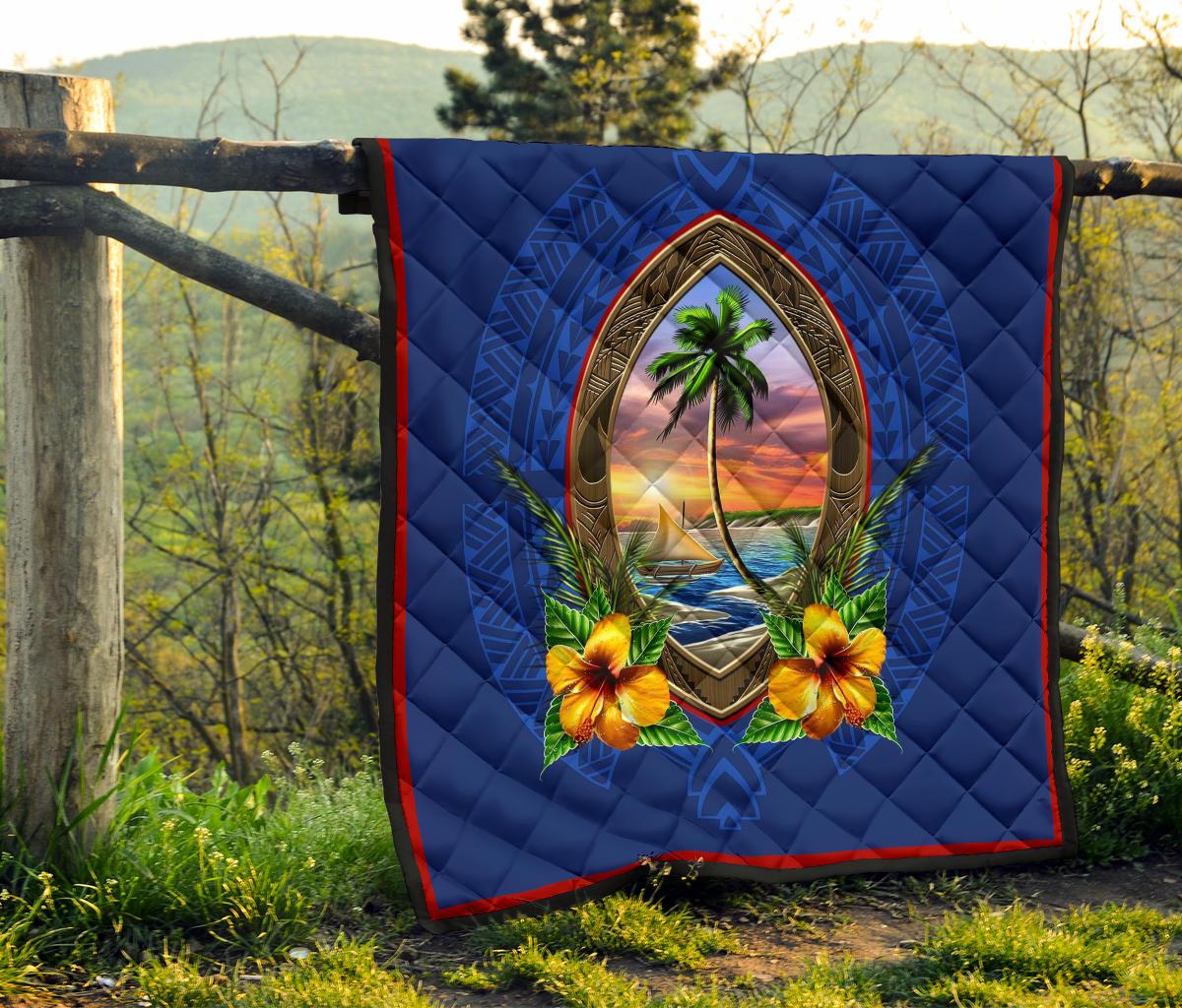 Guam Premium Quilt - Guam Coat Of Arms Hibiscus - Polynesian Pride