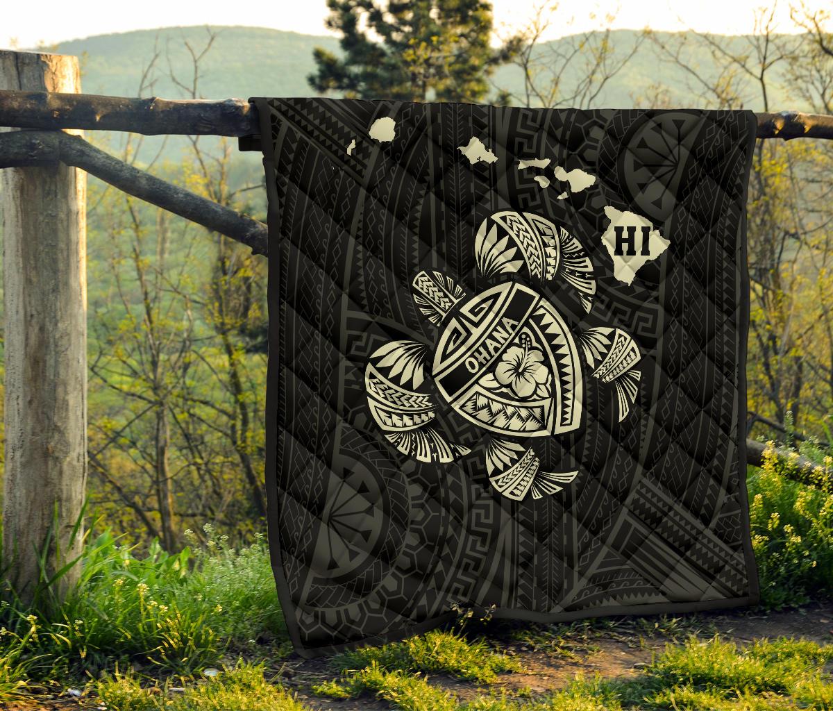 Hawaii Kakau Polynesian Turtle Map Premium Quilt - Beige - Polynesian Pride