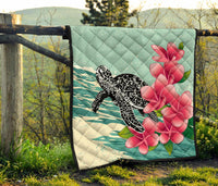 Hawaii Premium Quilt - Hawaii Turtles With Plumeria Classic Premium Quilt - Polynesian Pride
