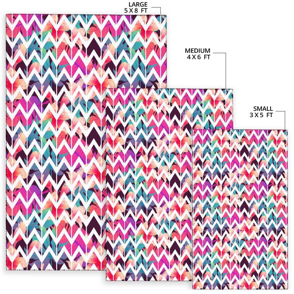 Palm Foliage On Striped Zigzag Rug - Polynesian Pride