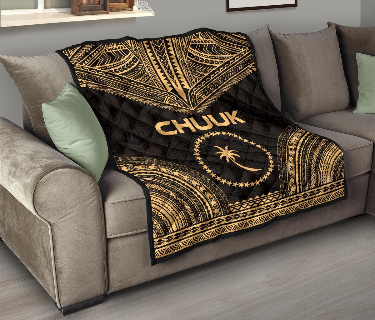 Chuuk Premium Quilt - Chuuk Flag Polynesian Chief Gold Version - Polynesian Pride