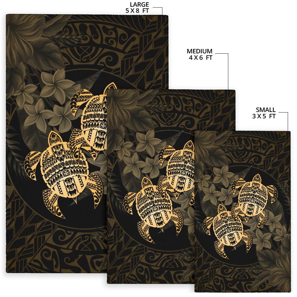 hawaii Rug - Turtle Strong Pattern Hibiscus Plumeria Gold AH - Polynesian Pride