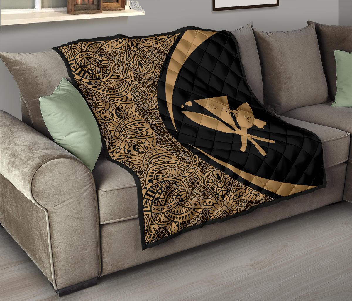 Hawaii Kanaka Polynesian Black Premium Quilt - Circle Style - Polynesian Pride