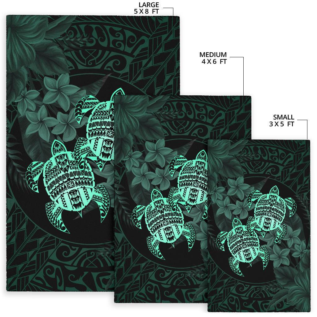 hawaii Rug - Turtle Strong Pattern Hibiscus Plumeria Turquoise AH - Polynesian Pride