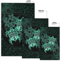 hawaii Rug - Turtle Strong Pattern Hibiscus Plumeria Turquoise AH - Polynesian Pride