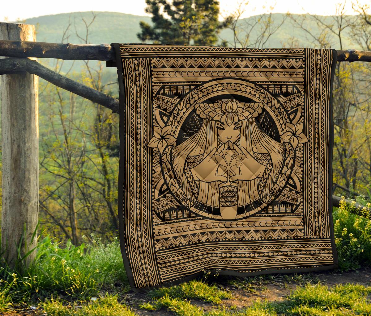 Hawaii Polynesian Pele Kanaka Premium Quilt Gold - Polynesian Pride