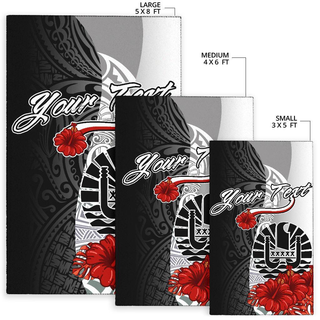 Tahiti Polynesian Custom Personalised Are Rug - Coat Of Arm With Hibiscus White - Polynesian Pride