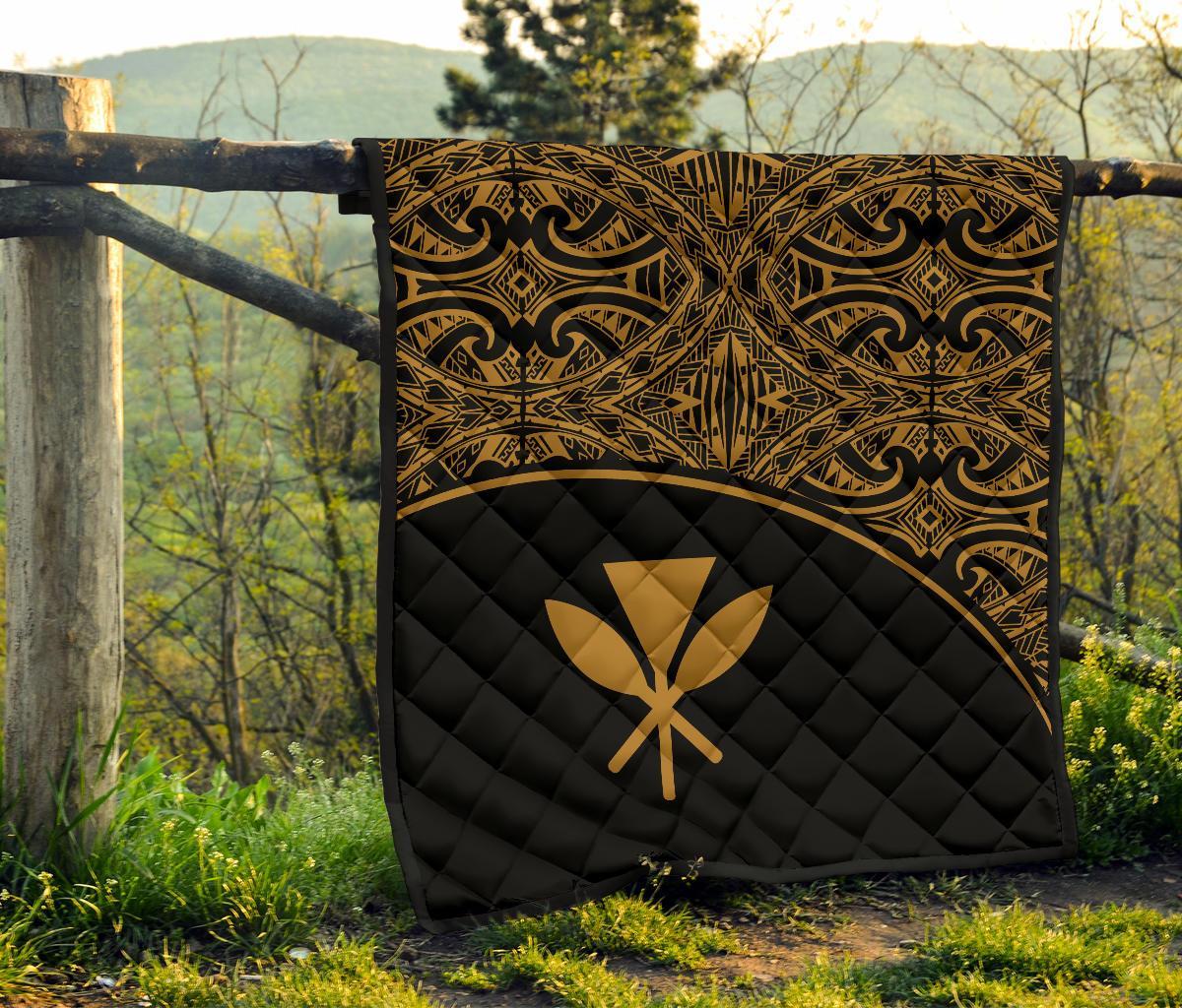 Hawaii Polynesian Premium Quilt - Yellow Kanaka Maoli Curve Version - Polynesian Pride