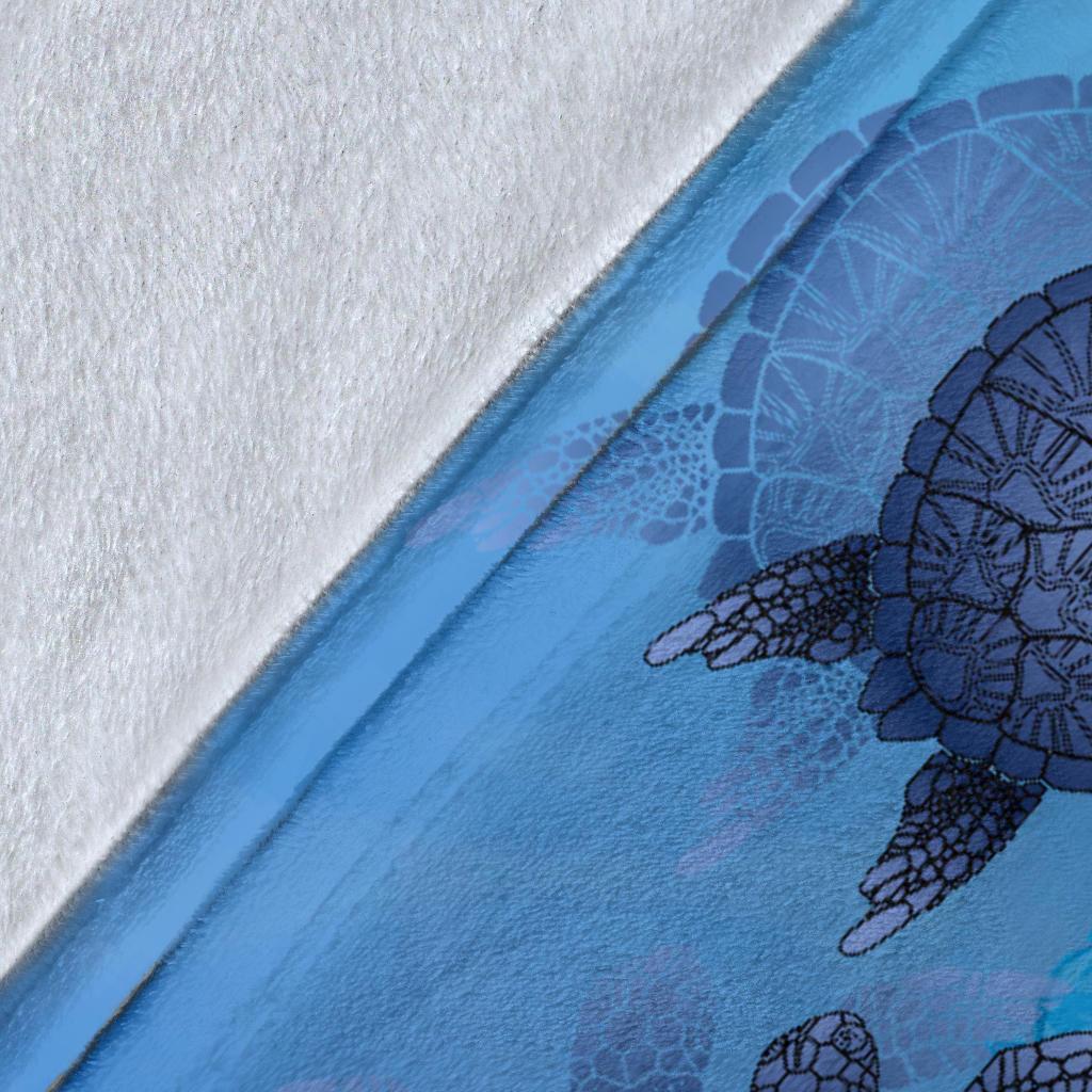 Hawaii Turtle Hibiscus Blue Premium Blanket - Polynesian Pride