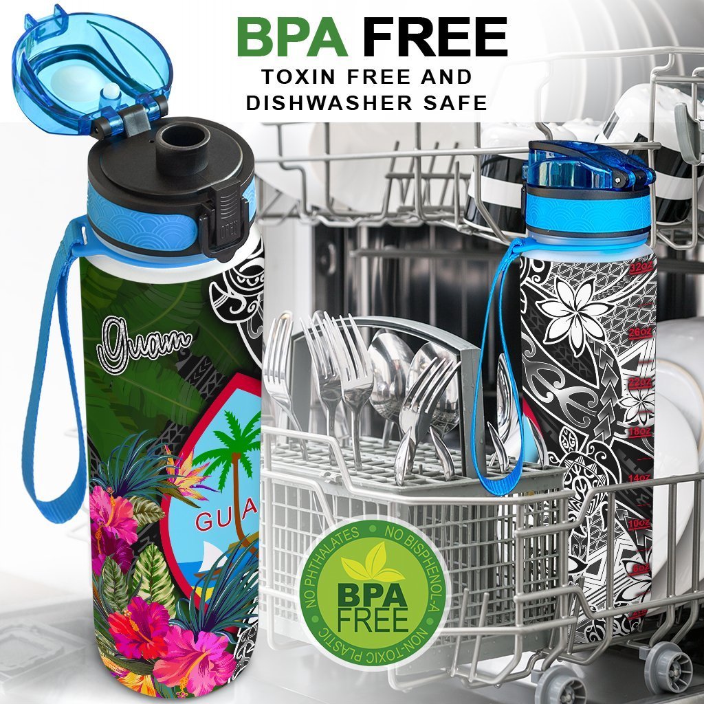 Guam Hydro Tracking Bottle - Turtle Plumeria Banana Leaf - Polynesian Pride