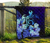 Hawaii Hibiscus Tropical Deep Ocean Turtle Sea Premium Quilt - Polynesian Pride