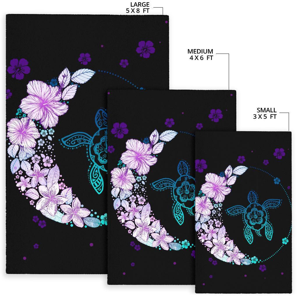 Hawaiian Hibiscus Plumeria Turtle Colorful Flower Rug - Polynesian Pride