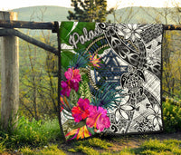 Palau Premium Quilt White - Turtle Plumeria Banana Leaf Crest - Polynesian Pride