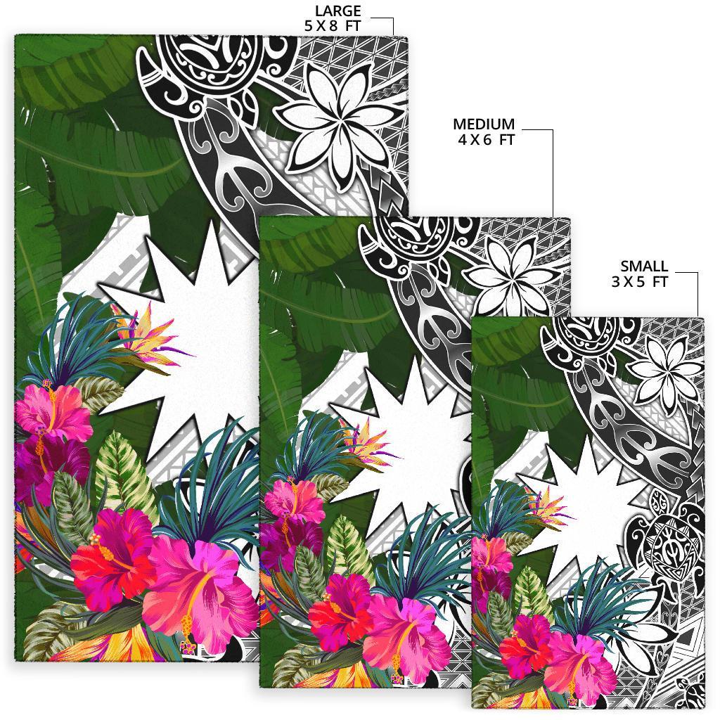 Nauru Area Rug White - Turtle Plumeria Banana Leaf - Polynesian Pride